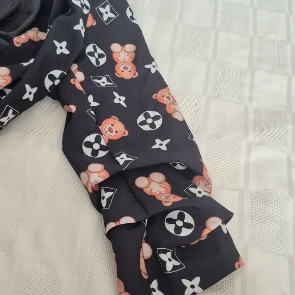 Stylish Black Teddy Bear Print Women's Jacket With Ruffled Sleeves - Picture 16 of 16